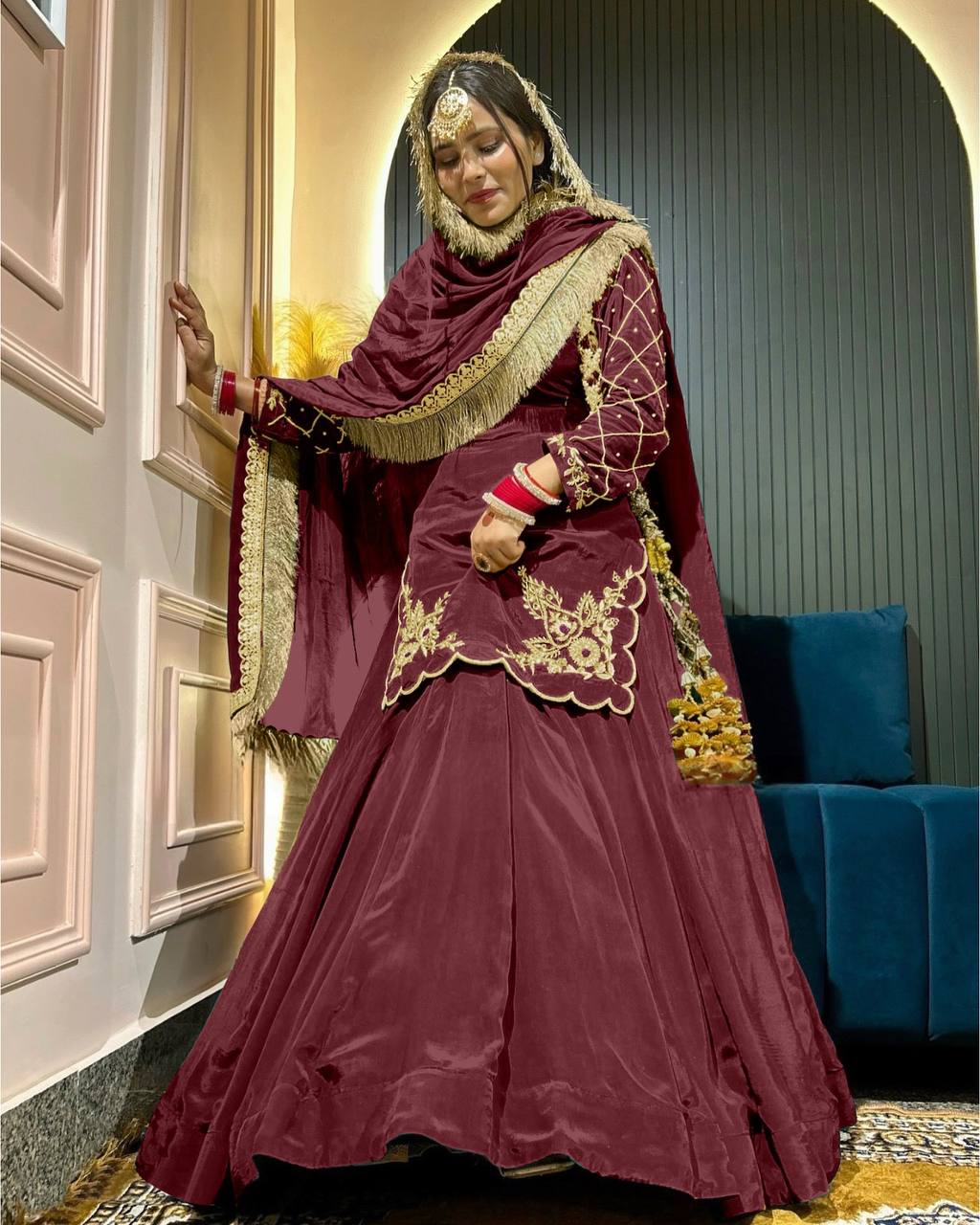 Deep Maroon Heritage Flared Silhouette